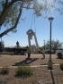 Crane moving the LV III sculpture in Appaloosa Library's parking lot